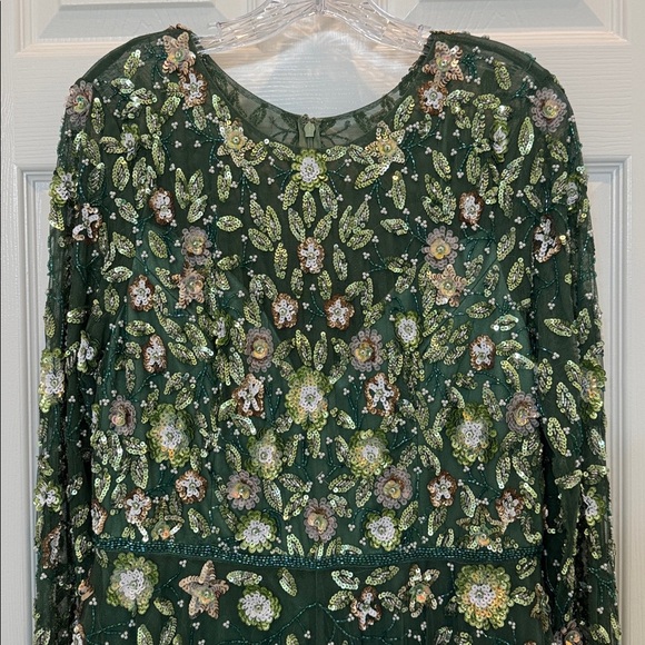 NWT Mac Duggal 5533 Green Embellished High Neck Long Sleeve A Line Gown Size 12 - Picture 8 of 14